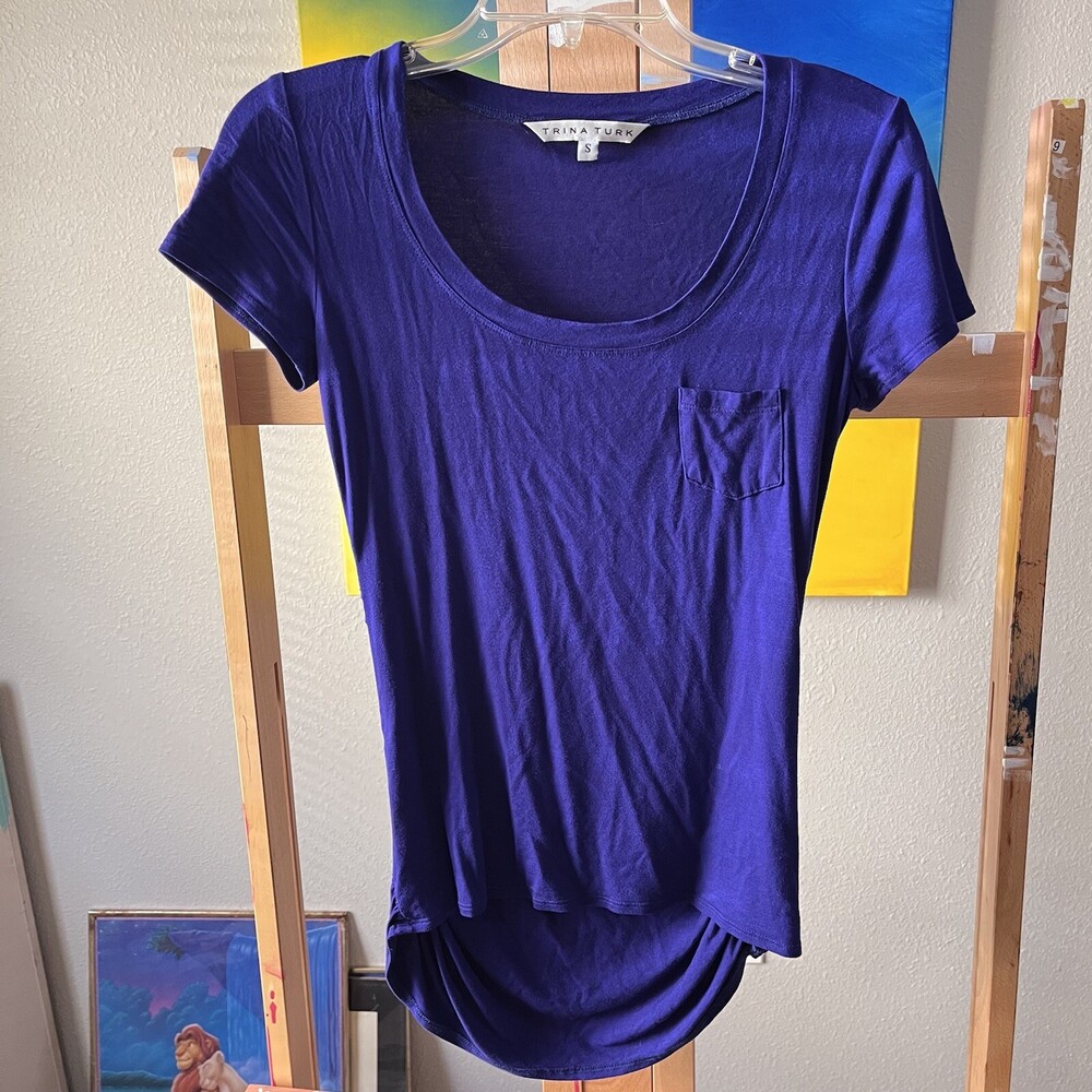 Trina Turk Top Womens Scoop Neck Short Sleeve Purple